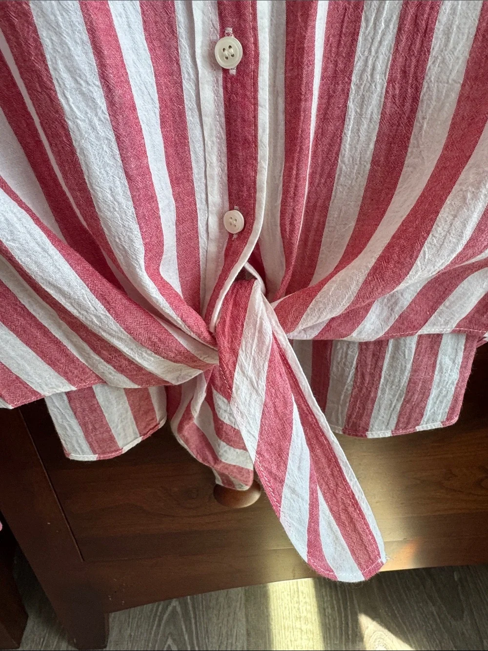 J. Crew Pink and White Striped Tie-Front Button-Up Shirt